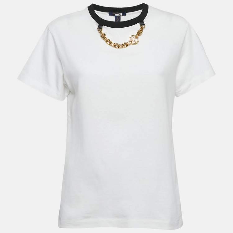 Pre Owned Louis Vuitton White Jersey Chain Detail T-Shirt XS