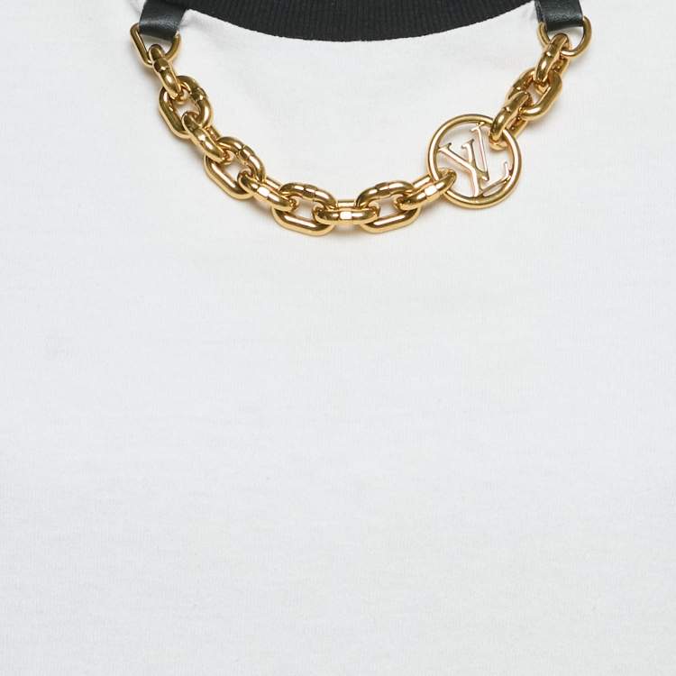 Pre Owned Louis Vuitton White Jersey Chain Detail T-Shirt XS