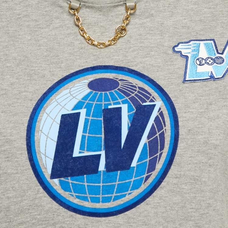 Pre Owned Louis Vuitton Grey Printed Jersey Crew Neck T-Shirt XS