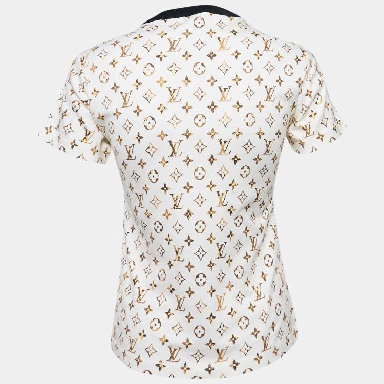 Pre Owned Louis Vuitton Cream Monogram Jersey Crew Neck T-Shirt XS