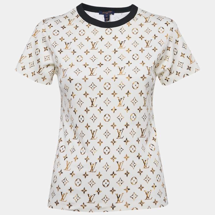 Pre Owned Louis Vuitton Cream Monogram Jersey Crew Neck T-Shirt XS