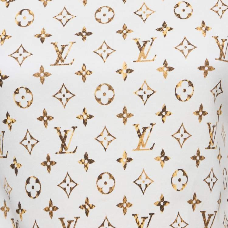Pre Owned Louis Vuitton Cream Monogram Jersey Crew Neck T-Shirt XS