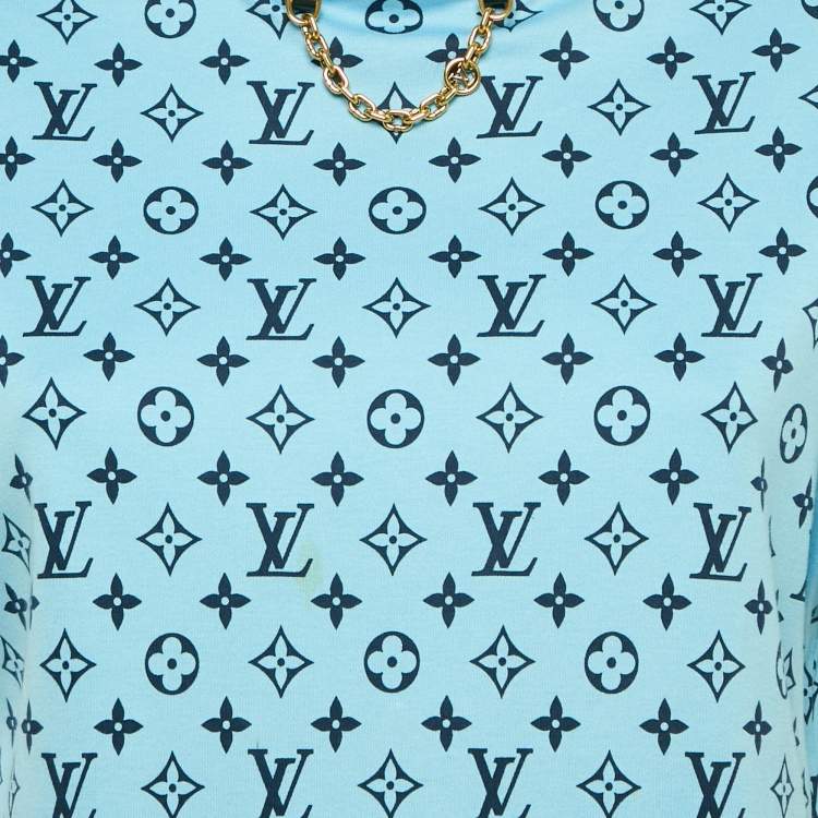 Pre Owned Louis Vuitton Blue Monogram Jersey Crew Neck T-Shirt S