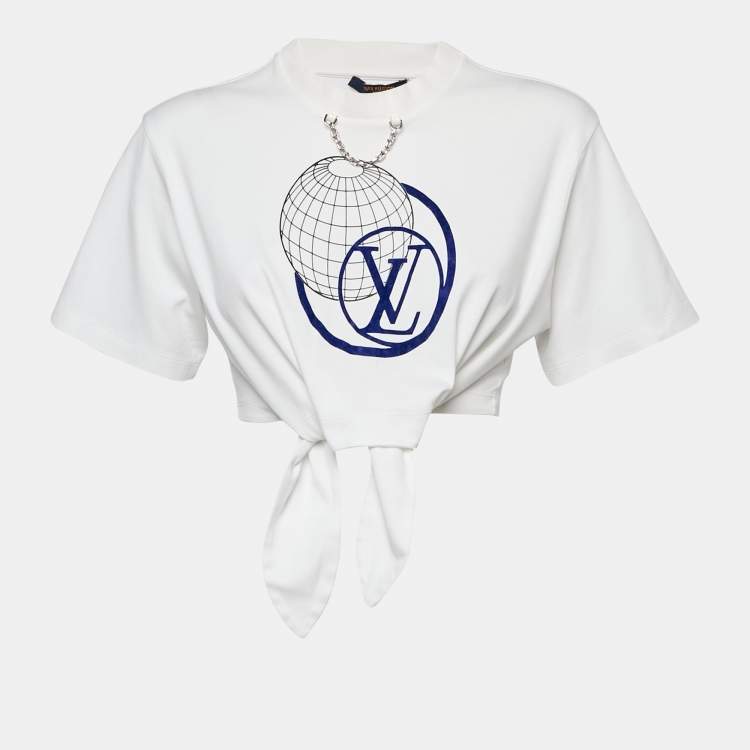 Pre Owned Louis Vuitton White LV Print Jersey Tie-Up Crop Top S