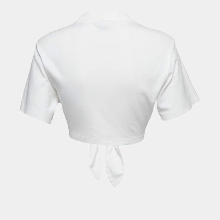 Pre Owned Louis Vuitton White LV Print Jersey Tie-Up Crop Top S