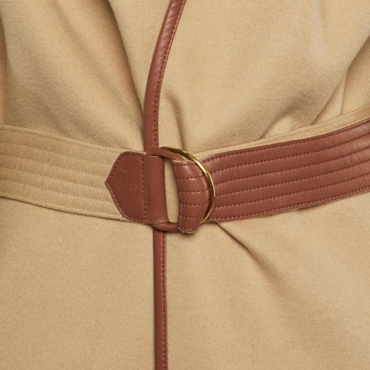 Pre Owned Louis Vuitton Beige Monogram Wool Double Face Hooded Wrap Coat M