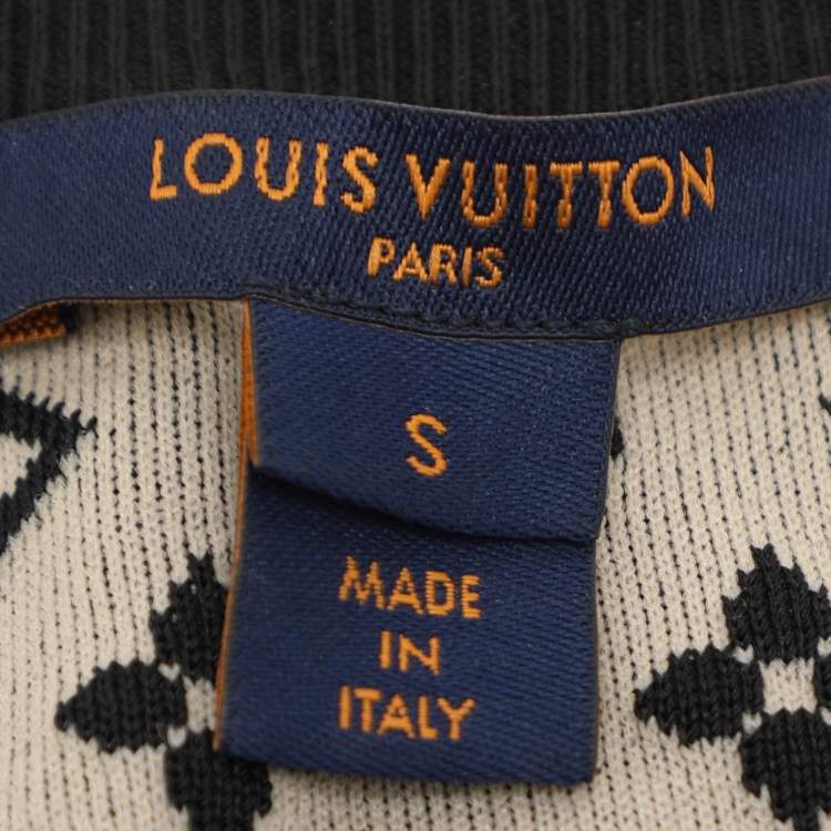 Pre Owned Louis Vuitton Black Monogram Jacquard Knit Crew Neck Half Sleeve T-Shirt S