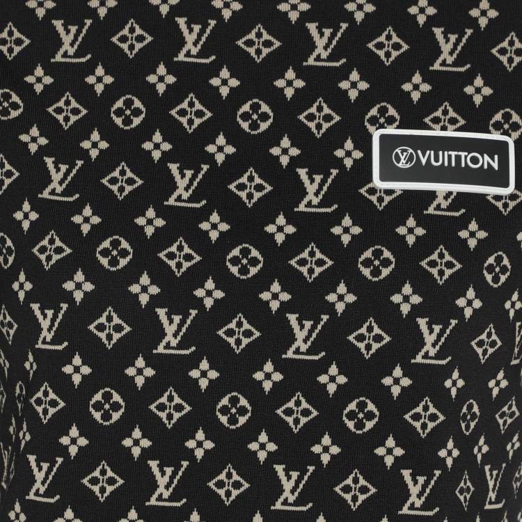 Pre Owned Louis Vuitton Black Monogram Jacquard Knit Crew Neck Half Sleeve T-Shirt S