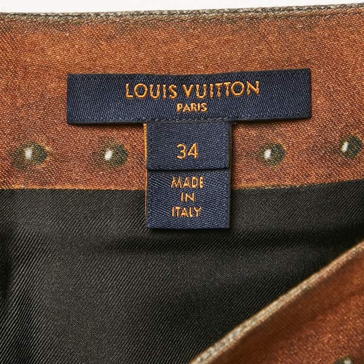 Pre Owned Louis Vuitton Brown Vintage Trunk Monogram Print Cotton Blend Mini Skirt S