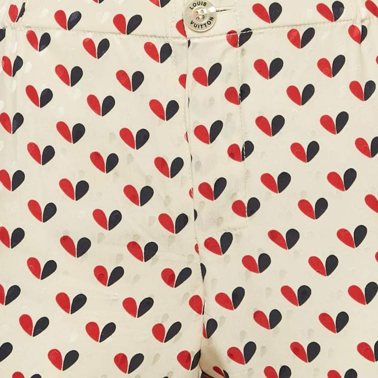 Pre Owned Louis Vuitton Cream Printed Satin Pants S