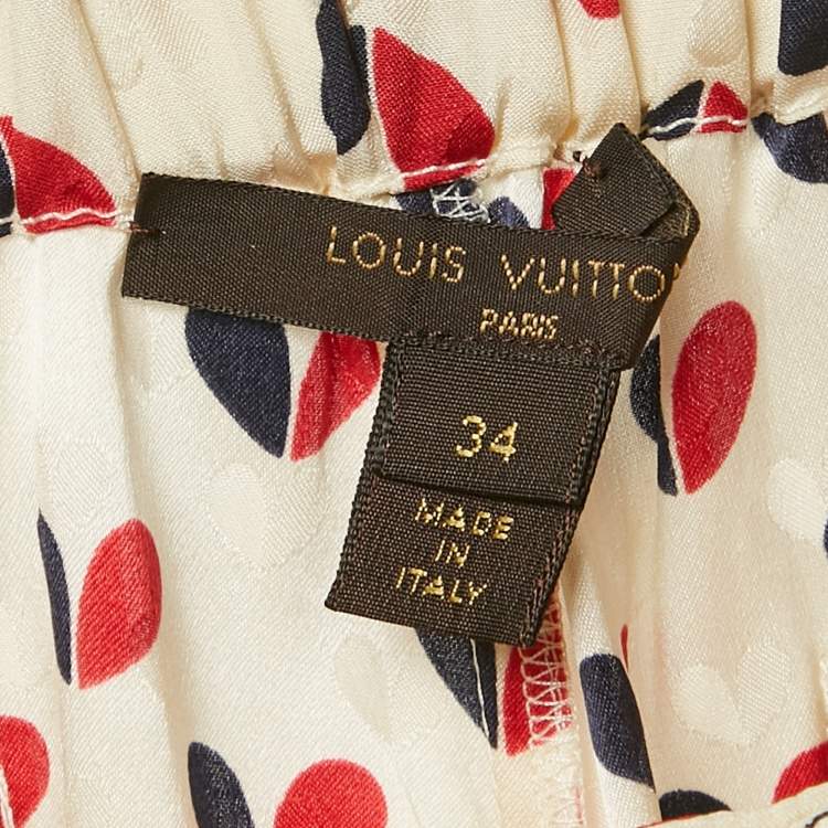 Pre Owned Louis Vuitton Cream Printed Satin Pants S