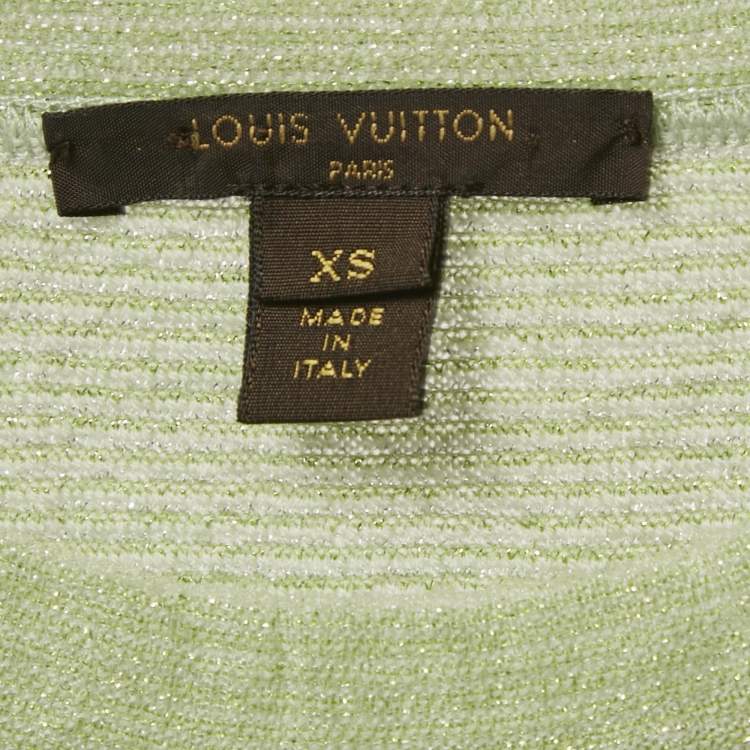 Pre Owned Louis Vuitton Green Lurex Knit Long Sleeve Pullover XS
