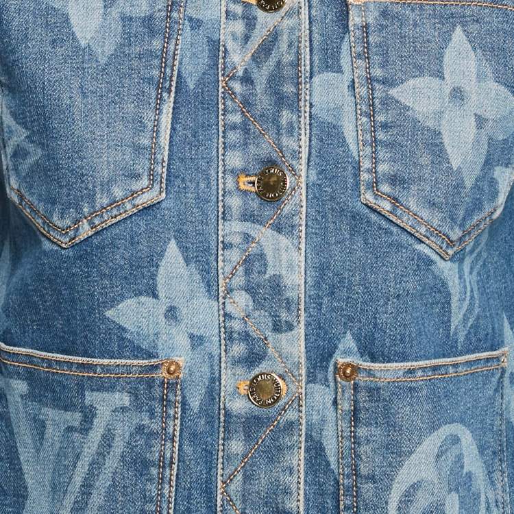 Pre Owned Louis Vuitton Blue Monogram Denim Round Neck Jacket S