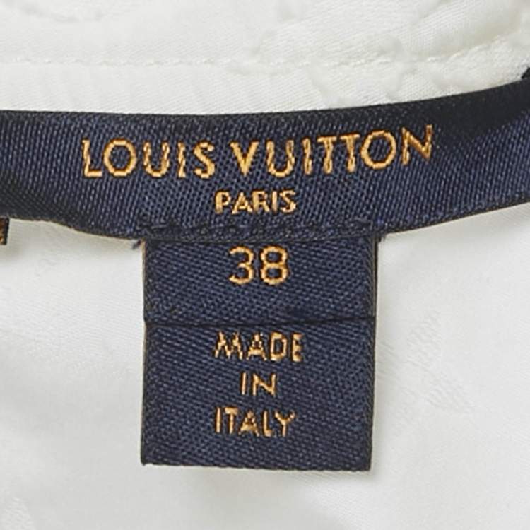 Pre Owned Louis Vuitton White Logo Dobby Cotton Ruffled Mini Dress M