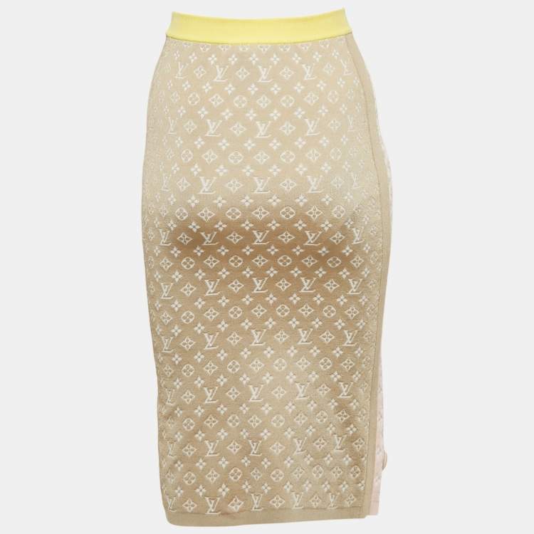 Pre Owned Louis Vuitton Multicolor Monogram Jacquard Knit Tube Midi Skirt XS