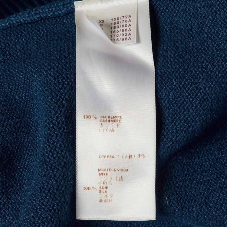 Pre Owned Louis Vuitton Blue Cashmere Knit Mink Collared Mini Dress L