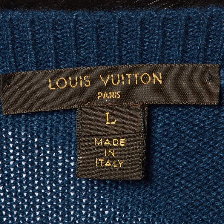 Pre Owned Louis Vuitton Blue Cashmere Knit Mink Collared Mini Dress L
