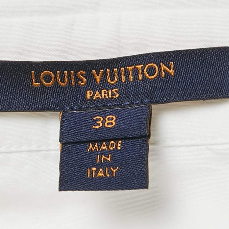 Pre Owned Louis Vuitton White Logo Embellished Cotton Button Front Shirt M