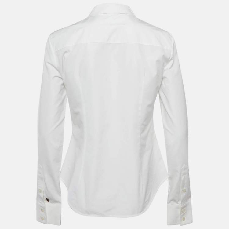 Pre Owned Louis Vuitton White Logo Embellished Cotton Button Front Shirt M