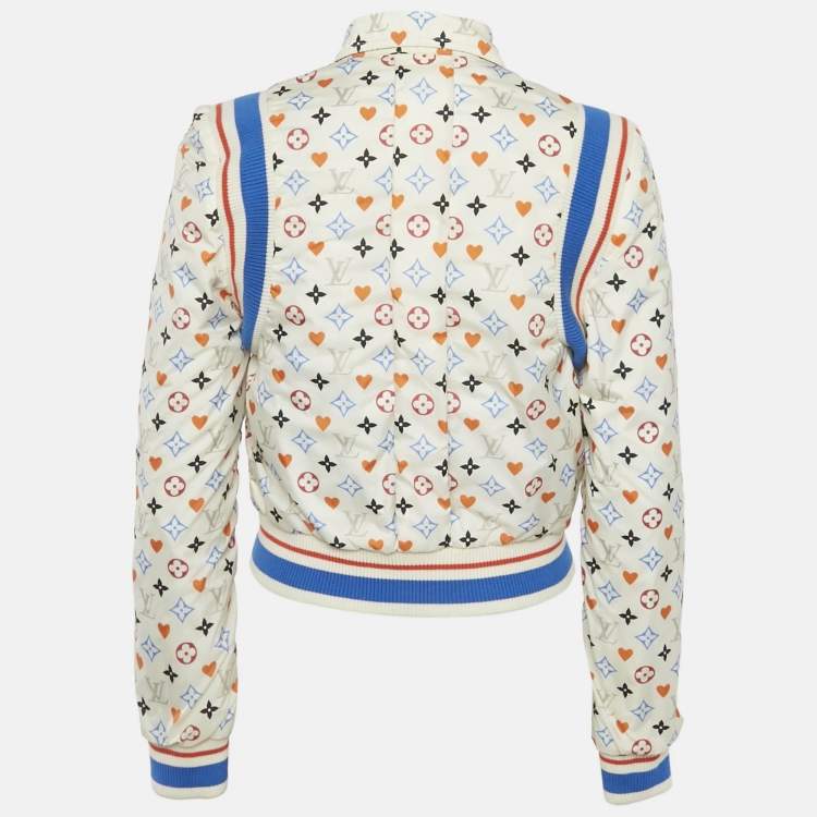 Pre Owned Louis Vuitton White/Black Monogram Nylon Reversible Bomber Jacket M
