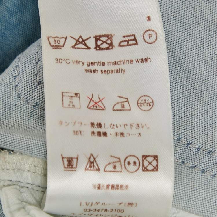 Pre Owned Louis Vuitton Blue Denim Logo Quilt Detail Mini Skirt M Waist: 29”