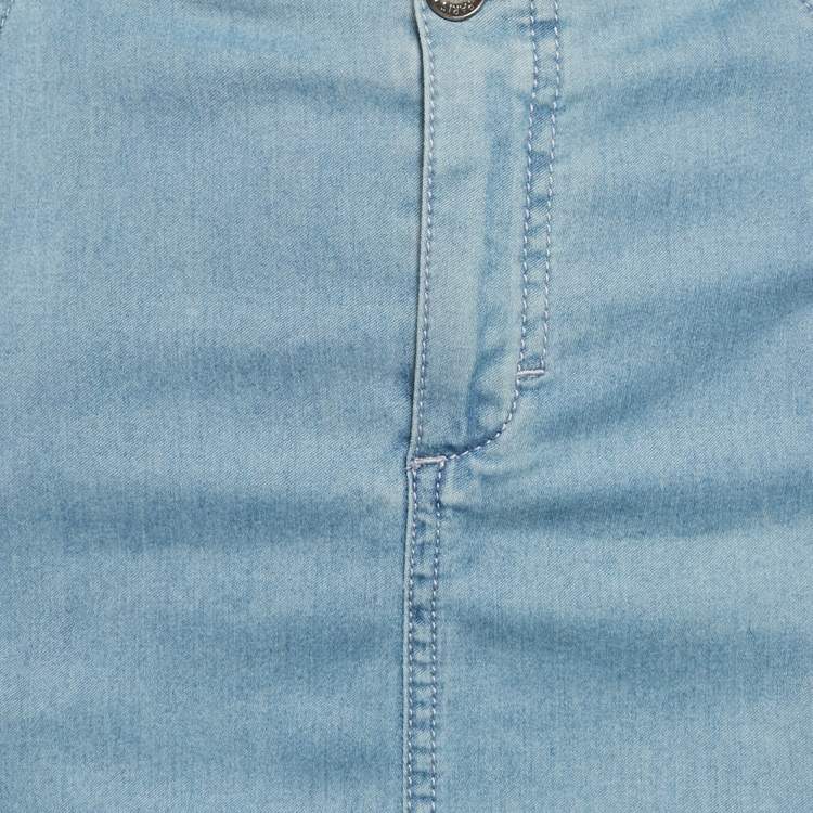 Pre Owned Louis Vuitton Blue Denim Logo Quilt Detail Mini Skirt M Waist: 29”