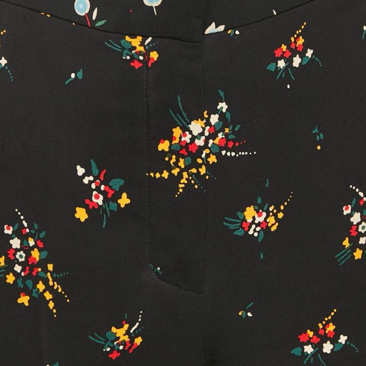 Pre Owned Louis Vuitton Black Printed Crepe Ruffled Shorts M