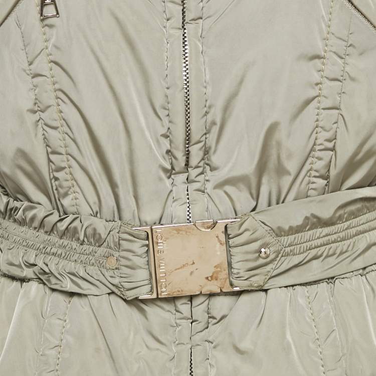 Pre Owned Louis Vuitton Grey Nylon Zip-Up Belted Down Jacket M