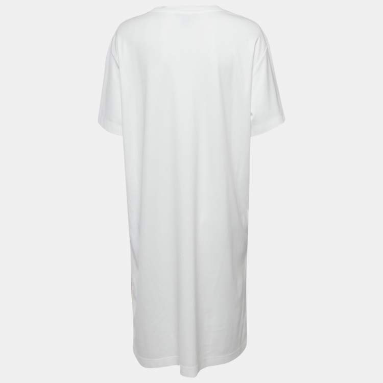 Pre Owned Louis Vuitton White Sequins Leopard Print Jersey T-Shirt Dress L