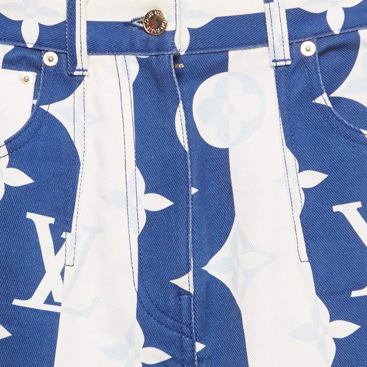 Pre Owned Louis Vuitton Blue Monogram Denim High Rise Jeans S Waist 23"
