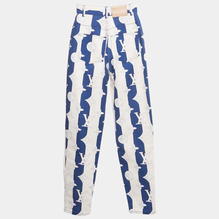 Pre Owned Louis Vuitton Blue Monogram Denim High Rise Jeans S Waist 23"