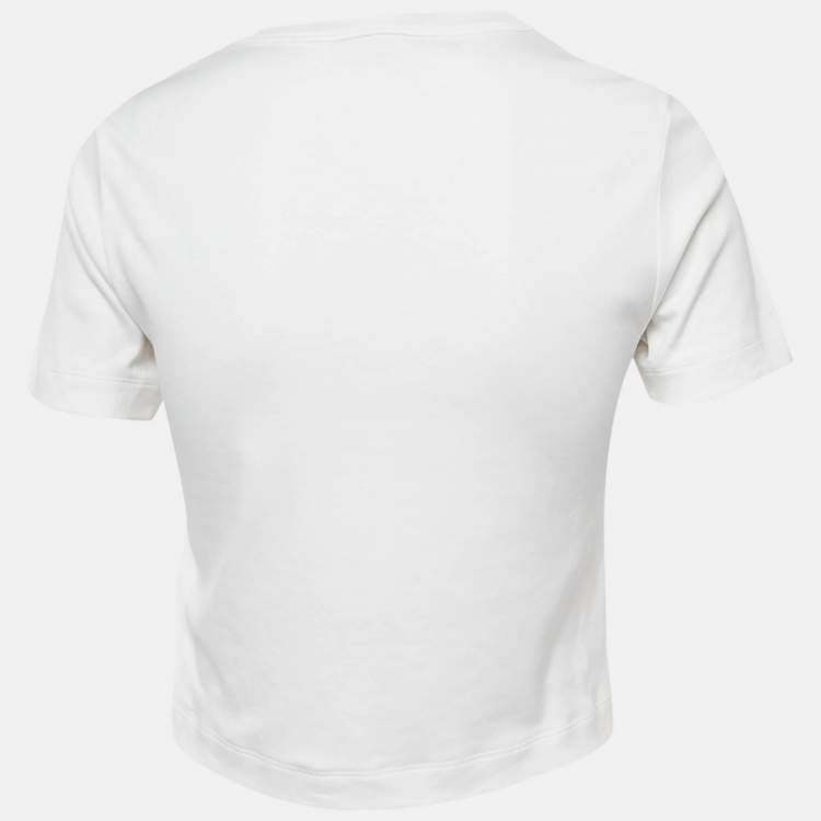 Pre Owned Louis Vuitton White LV Stamp Crop T-Shirt XS