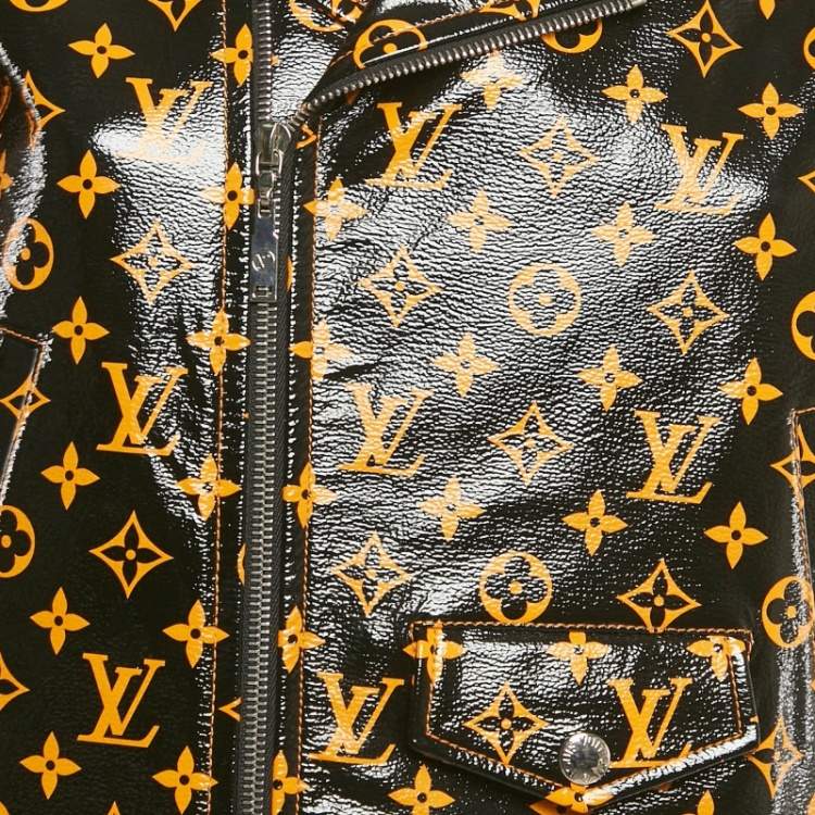 Pre Owned Louis Vuitton Brown Monogram Lamb Leather Biker Jacket M 