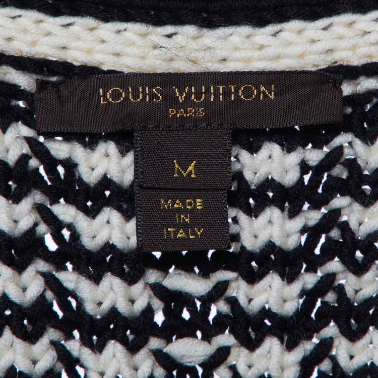 Pre Owned Louis Vuitton Monochrome Wool Knit Button Front Cardigan M