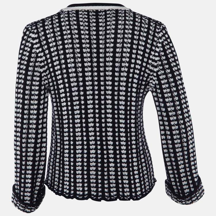 Pre Owned Louis Vuitton Monochrome Wool Knit Button Front Cardigan M