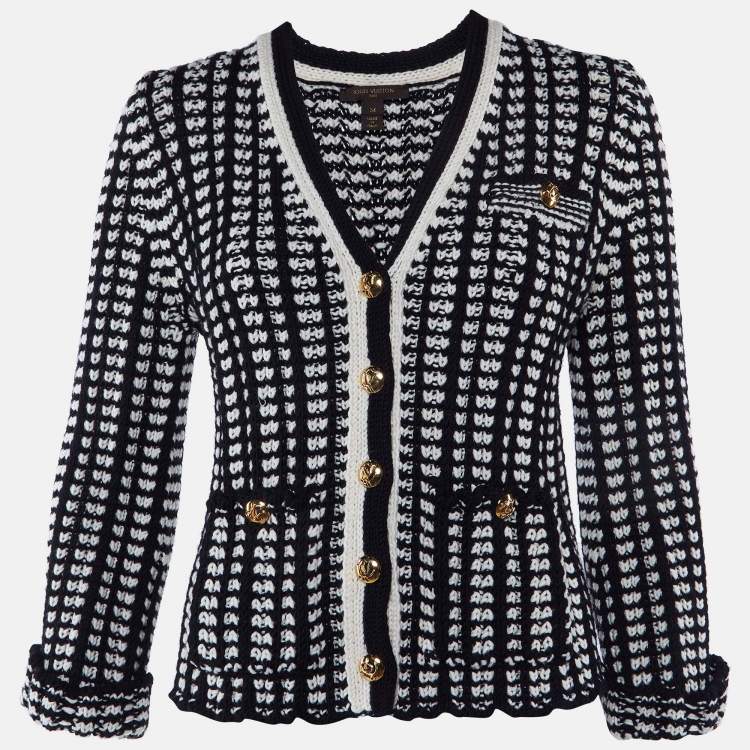 Pre Owned Louis Vuitton Monochrome Wool Knit Button Front Cardigan M