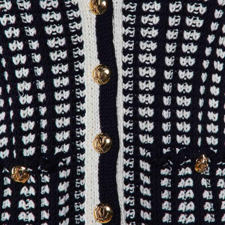 Pre Owned Louis Vuitton Monochrome Wool Knit Button Front Cardigan M