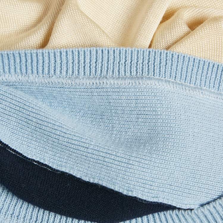Pre Owned Louis vuitton Cream/Blue Applique Stretch Knit T-Shirt Dress L