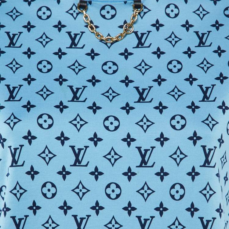 Pre Owned Louis Vuitton Blue Logo Printed Cotton Knit T-Shirt S