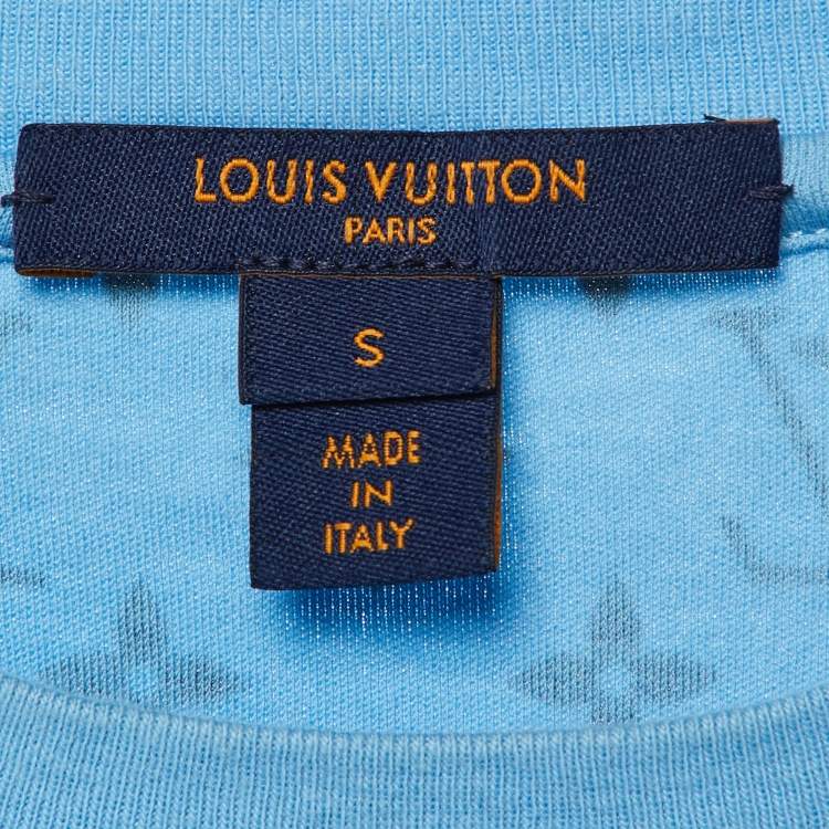Pre Owned Louis Vuitton Blue Logo Printed Cotton Knit T-Shirt S