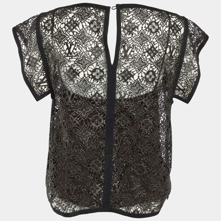 Pre Owned Louis Vuitton Black Metallic Lace Top M