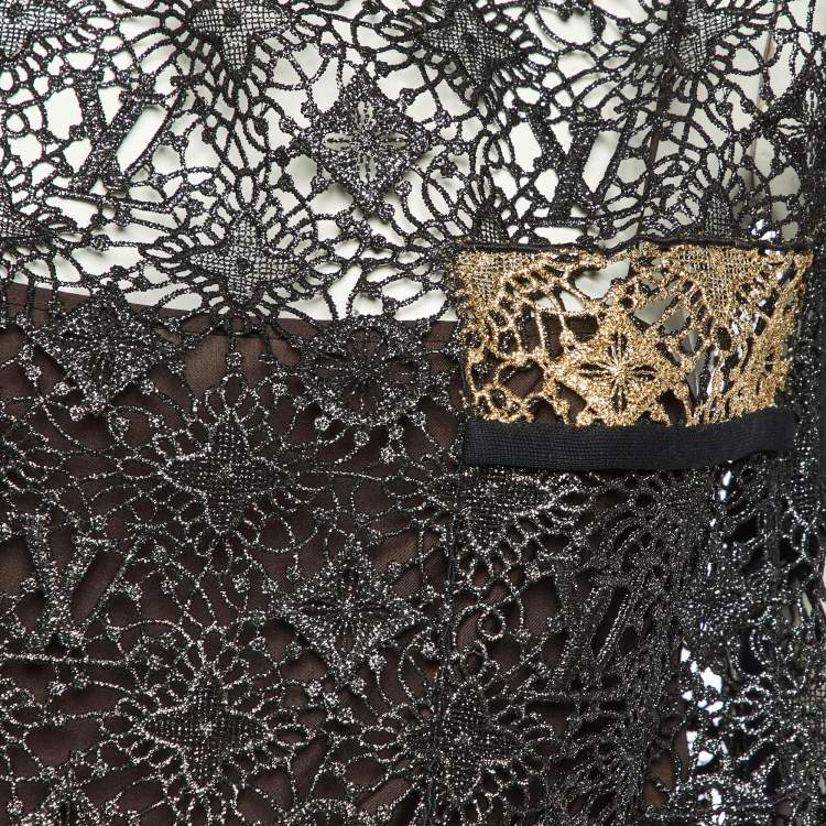Pre Owned Louis Vuitton Black Metallic Lace Top M
