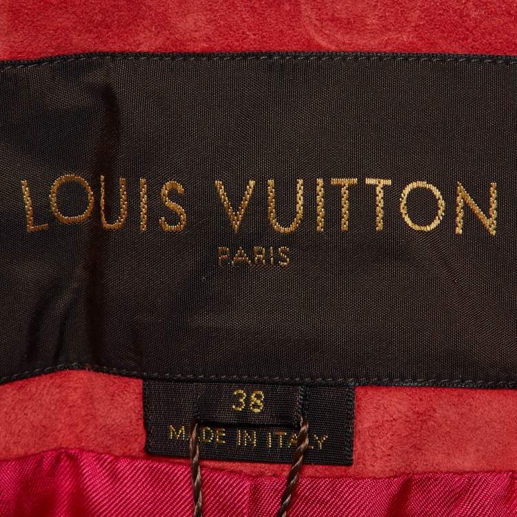 Pre Owned Louis Vuitton Red Suede Ruffled Neck Zip Front Jacket M