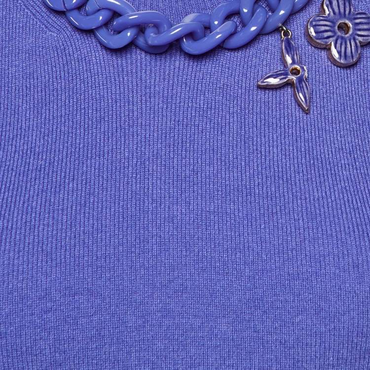 Pre Owned Louis Vuitton Lavender Cashmere Neck Chain Detail Sleeveless Top S