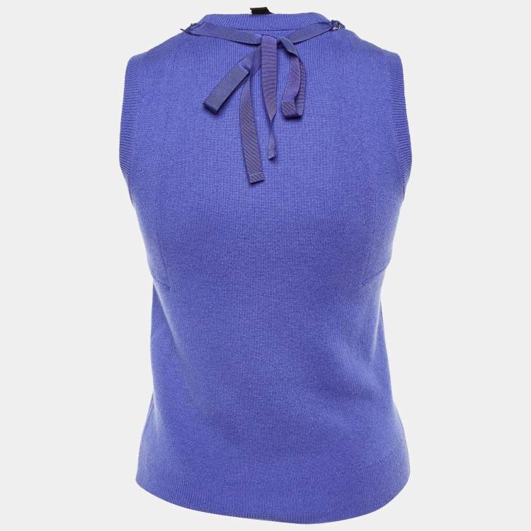 Pre Owned Louis Vuitton Lavender Cashmere Neck Chain Detail Sleeveless Top S