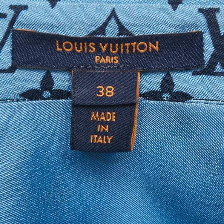 Pre Owned Louis Vuitton Blue Giant Monogram Print Silk Button Front Shirt M