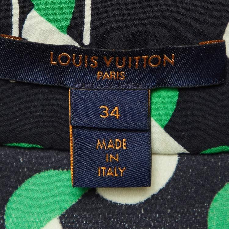 Pre Owned Louis Vuitton Black/Green Printed Silk Sleeveless Top S