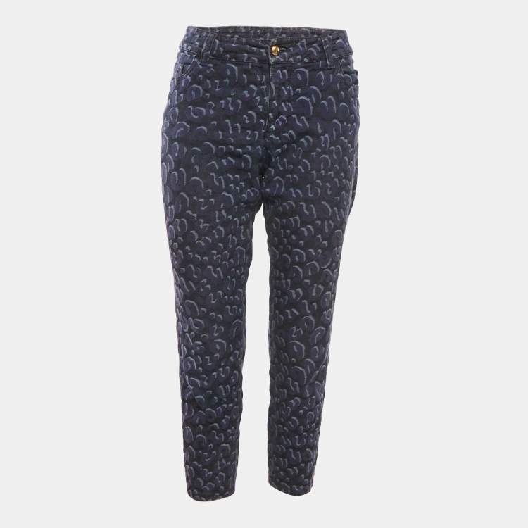 Pre Owned Louis Vuitton Blue Jacquard Denim Jeans M Waist 30"