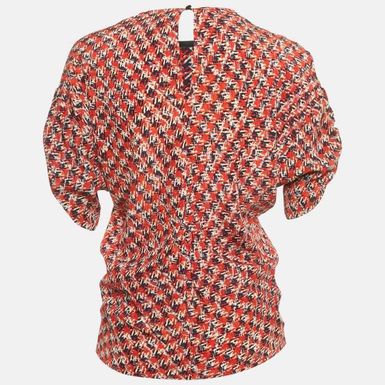 Pre Owned Louis Vuitton Red Abstract Print Silk Top S 