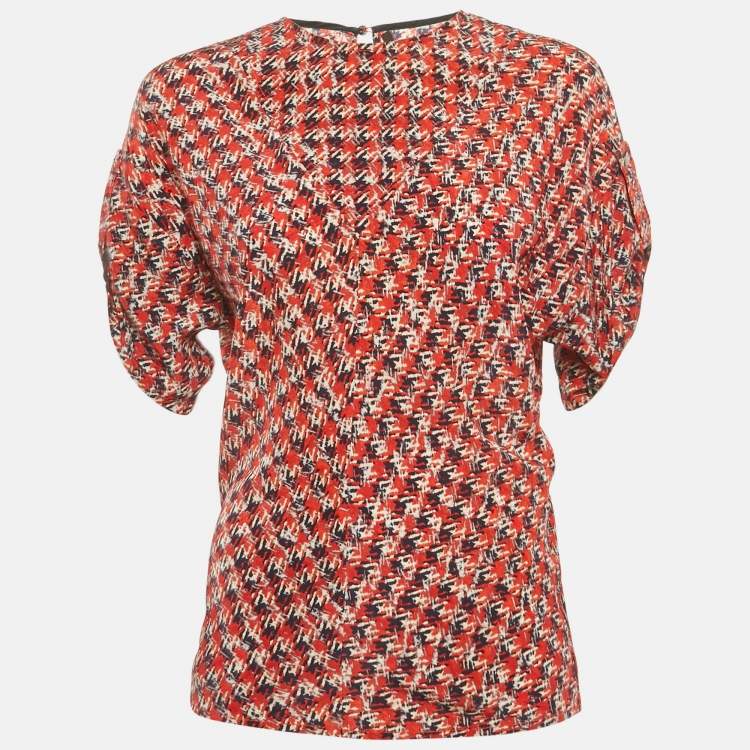 Pre Owned Louis Vuitton Red Abstract Print Silk Top S 